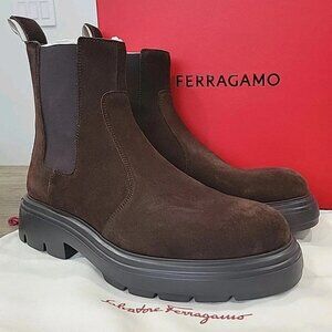 Salvatore Ferragamo Doran Men's BrownSuede Leather Chelsea Boots Size 9.5M Best